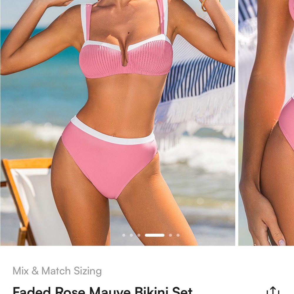NWT Cupshe Pink and White Bikini Set - Picture 2 of 2